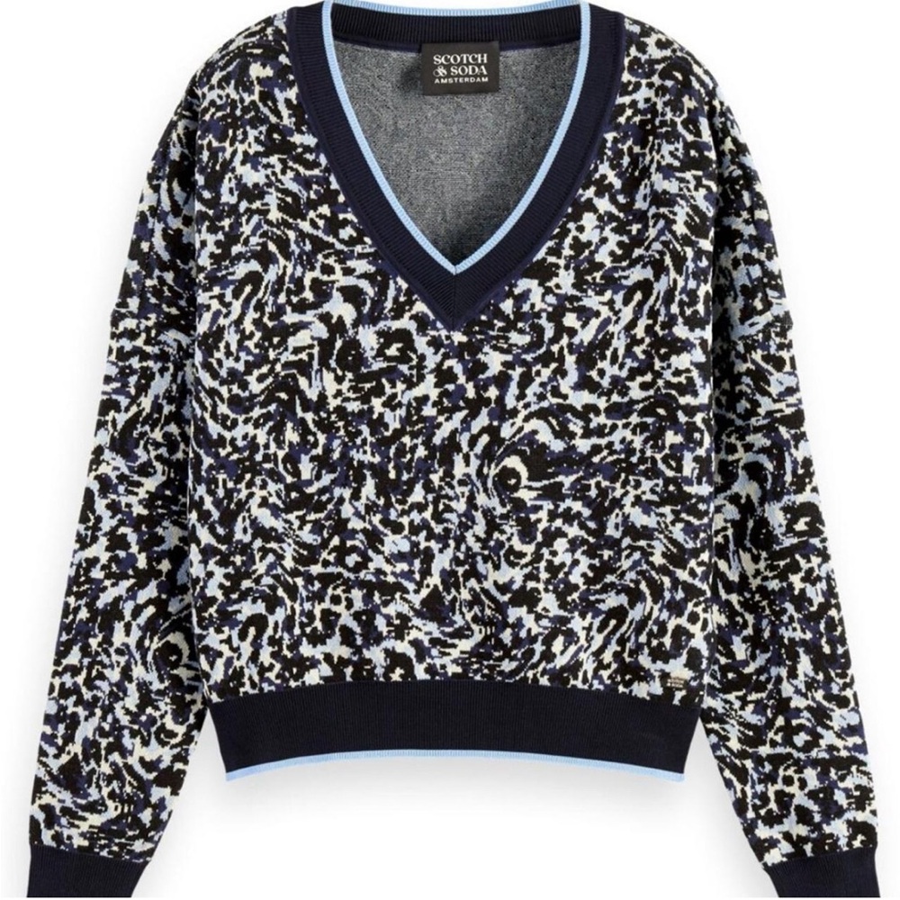 Scotch and Soda V neck loose fit jacquard knit sweater